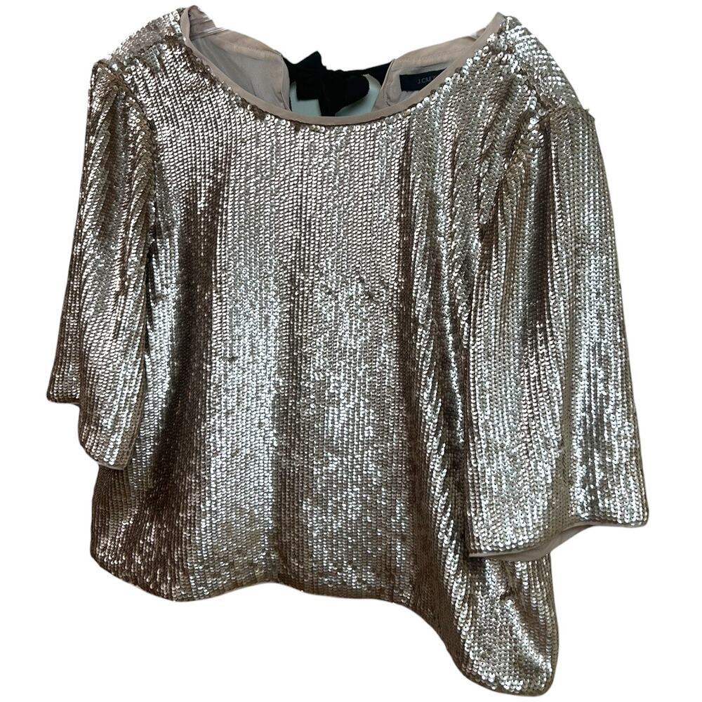J. Crew - Women's Rose Gold Sequin Crop Top, Back Bow Ties - Gold, Black, Size 8 - Picture 10 of 13